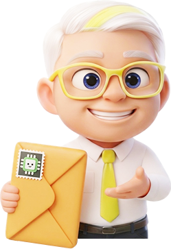 TechSnack mascot holding an envelope